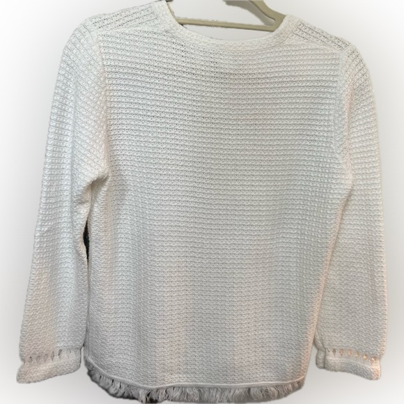 J Crew M  Mercantile White Cut Out Sweater w/ Fringe In Excellent Condition! EUC - Picture 4 of 11